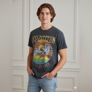 Led Zeppelin U.S. Tour 1975 Graphic Tee - Vintage style Washed Rock Band T-Shirt